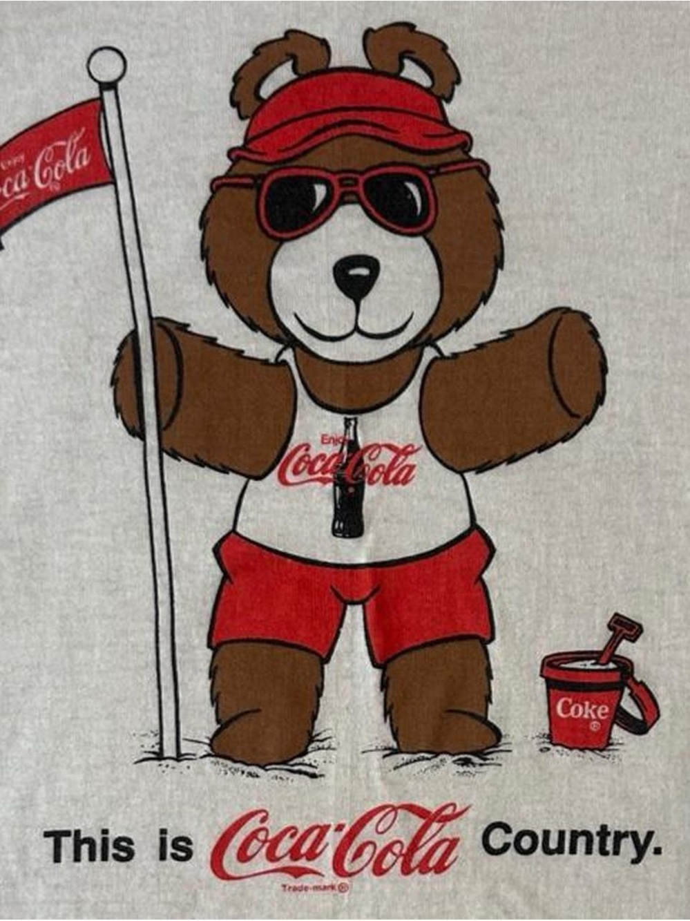 Coca Cola White Tee with Brown Bear and Red Accents - Picture 2 of 4